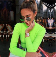 Загрузить изображение в средство просмотра галереи, Neon Green Turtleneck T-shirt Women