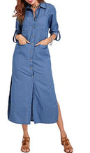 Загрузить изображение в средство просмотра галереи, Women Casual Lapel Long Sleeve Fashion Denim Blue Dress