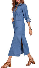 Загрузить изображение в средство просмотра галереи, Women Casual Lapel Long Sleeve Fashion Denim Blue Dress