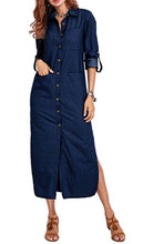 Загрузить изображение в средство просмотра галереи, Women Casual Lapel Long Sleeve Fashion Denim Blue Dress