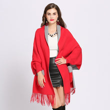 Load image into Gallery viewer, Knitted Winter Faux Cashmere Poncho Shawl with Fur Pocket