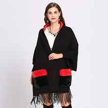 Load image into Gallery viewer, Knitted Winter Faux Cashmere Poncho Shawl with Fur Pocket