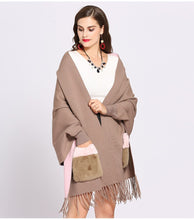 Load image into Gallery viewer, Knitted Winter Faux Cashmere Poncho Shawl with Fur Pocket