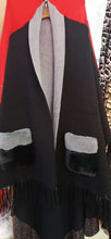 Load image into Gallery viewer, Knitted Winter Faux Cashmere Poncho Shawl with Fur Pocket