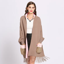 Load image into Gallery viewer, Knitted Winter Faux Cashmere Poncho Shawl with Fur Pocket