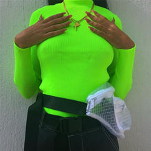 Загрузить изображение в средство просмотра галереи, Neon Green Turtleneck T-shirt Women
