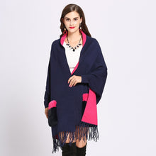 Load image into Gallery viewer, Knitted Winter Faux Cashmere Poncho Shawl with Fur Pocket