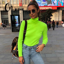 Загрузить изображение в средство просмотра галереи, Neon Green Turtleneck T-shirt Women