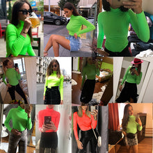Загрузить изображение в средство просмотра галереи, Neon Green Turtleneck T-shirt Women
