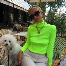 Загрузить изображение в средство просмотра галереи, Neon Green Turtleneck T-shirt Women