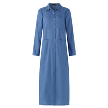 Загрузить изображение в средство просмотра галереи, Women Casual Lapel Long Sleeve Fashion Denim Blue Dress
