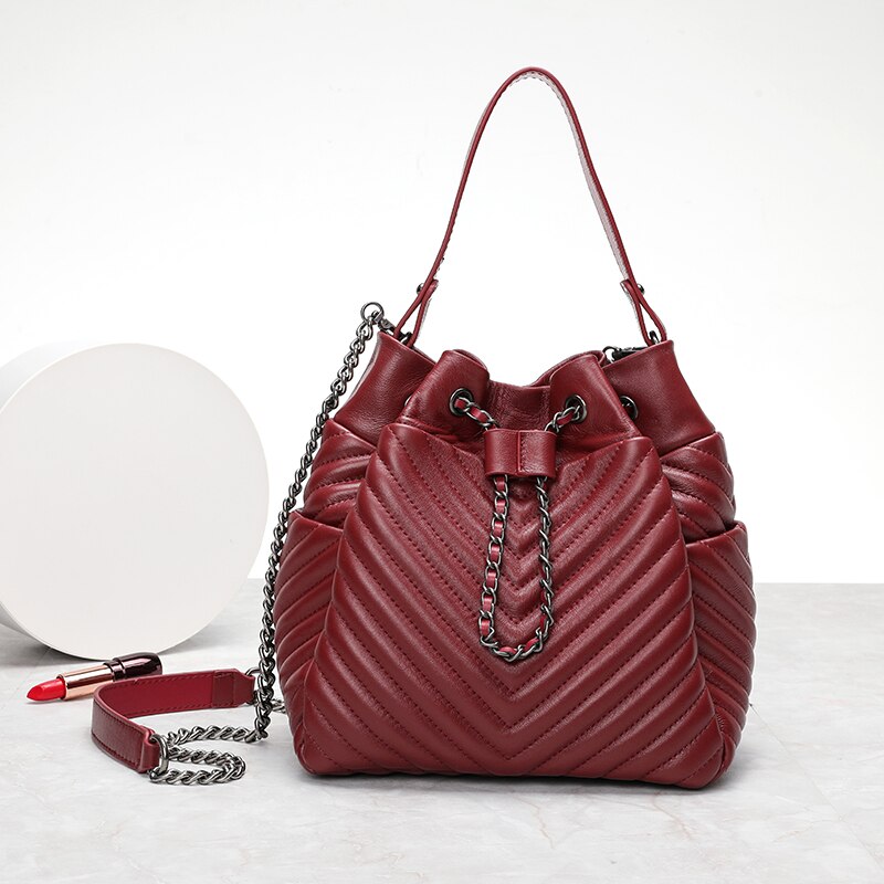 YILINSA Women Pleated Sheepskin Genuine Leather Top Handle Bags Fashion Adjustable Chain Shoulder Bags Designer Female Handbag