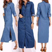 Загрузить изображение в средство просмотра галереи, Women Casual Lapel Long Sleeve Fashion Denim Blue Dress
