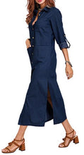 Загрузить изображение в средство просмотра галереи, Women Casual Lapel Long Sleeve Fashion Denim Blue Dress

