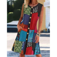 Загрузить изображение в средство просмотра галереи, Sleeveless Printed Pocket Dress Round Neck
