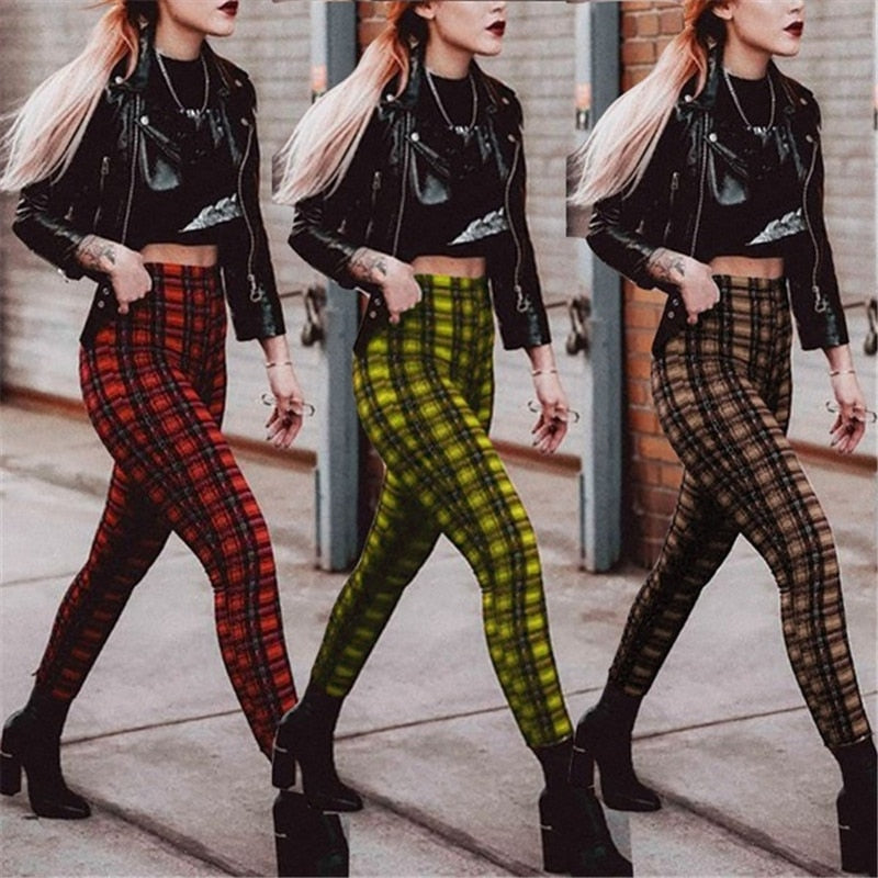 Women Plaid Print Leggings