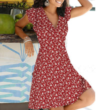 Загрузить изображение в средство просмотра галереи, Summer Bohemian Floral Dress V Neck
