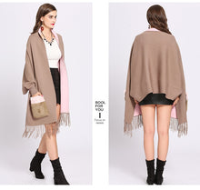 Load image into Gallery viewer, Knitted Winter Faux Cashmere Poncho Shawl with Fur Pocket
