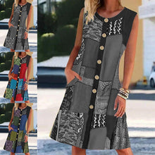 Загрузить изображение в средство просмотра галереи, Sleeveless Printed Pocket Dress Round Neck
