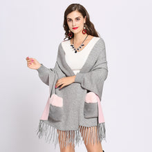 Load image into Gallery viewer, Knitted Winter Faux Cashmere Poncho Shawl with Fur Pocket
