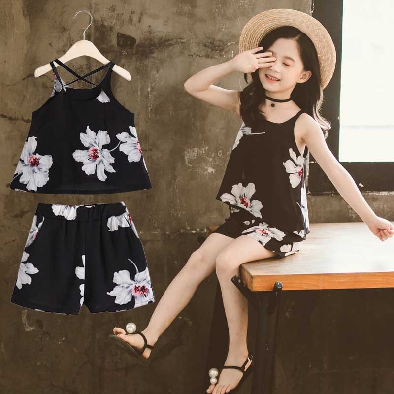Fashion Girls Clothing Set Lace Shirt + Floral Pants (2PCS )