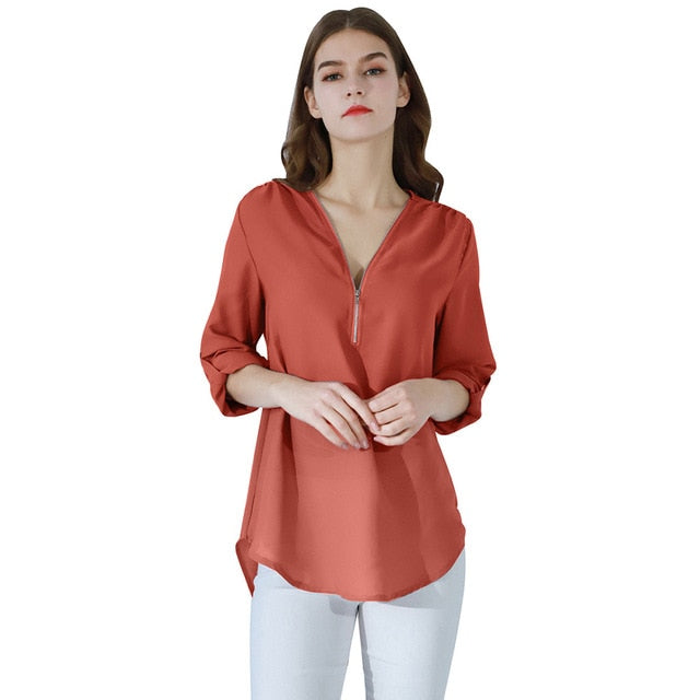 Fashion Ladies Top Zipper Chiffon