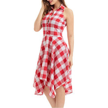 Загрузить изображение в средство просмотра галереи, Plaid Print Sleeveless Irregular Midi Dress
