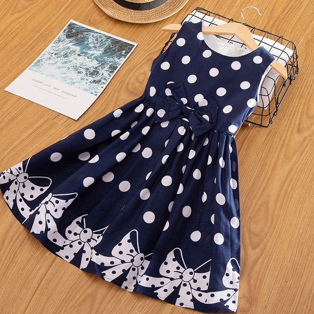 Summer Girl Casual Dresses with Polk Dot Bow design for  4-12 Years